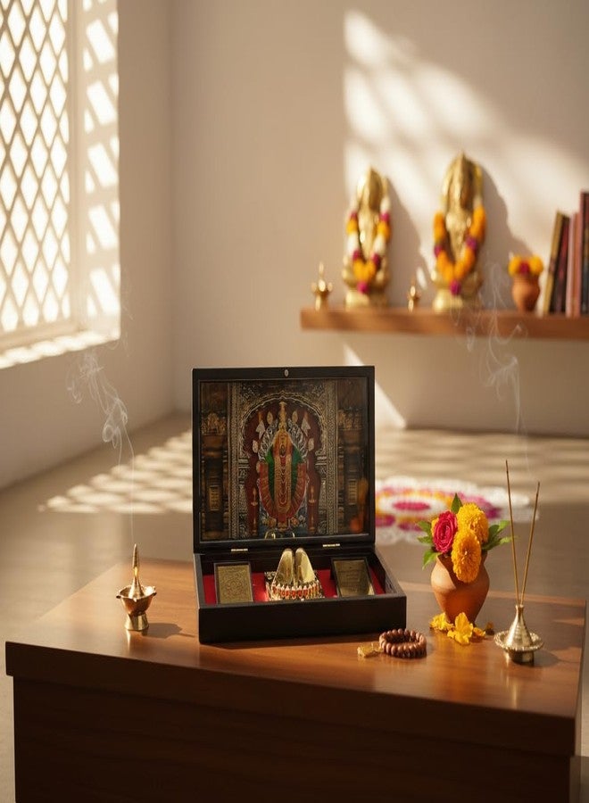 ARTSMINE صندوق ARTSMINE Shri Ambabai Mahalaxmi Pooja مع Charan Paduka - إطار Kolhapur Mahalakshmi|ديكور المنزل الروحي والمكتب وغرفة Pooja|هدية الزفاف والشركات - وحدة واحدة (21 × 11.5 سم) - Image 2